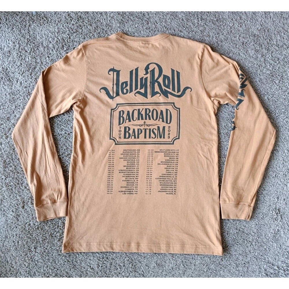Jelly Roll Tour T-Shirt Men's Medium Graphic Print Brown Long Sleeve